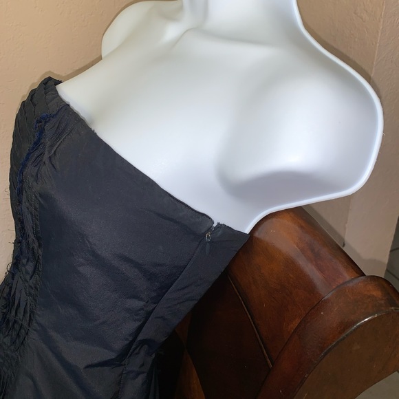 BCBGMaxAzria pleated frayed sleeveless dress, Navy - Picture 4 of 5